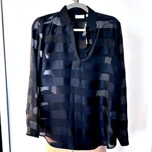 New York & Company Sheer Black Striped Dressy Blouse Women's M NWT
